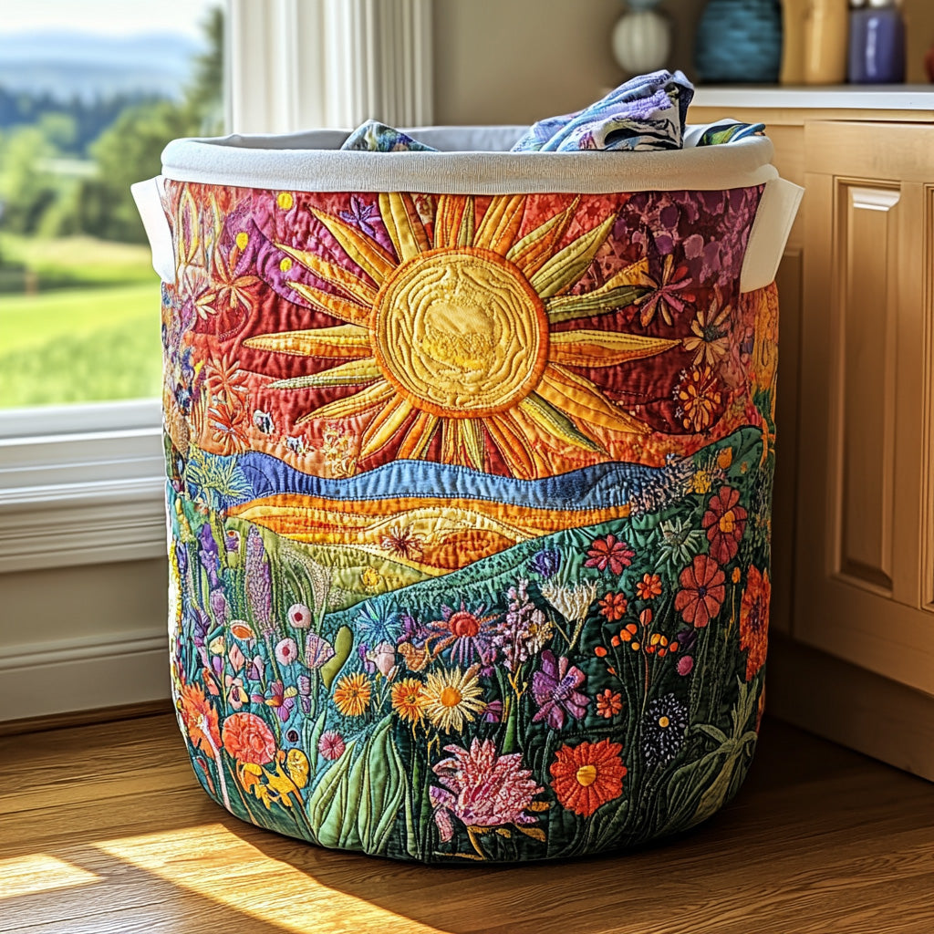Gewatteerde wasmand – Zon boven de bloemenweide