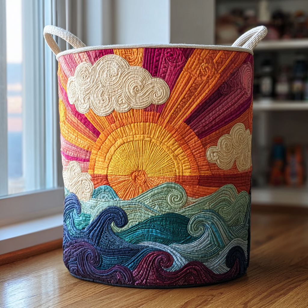Gewatteerde wasmand – Zon boven de golven