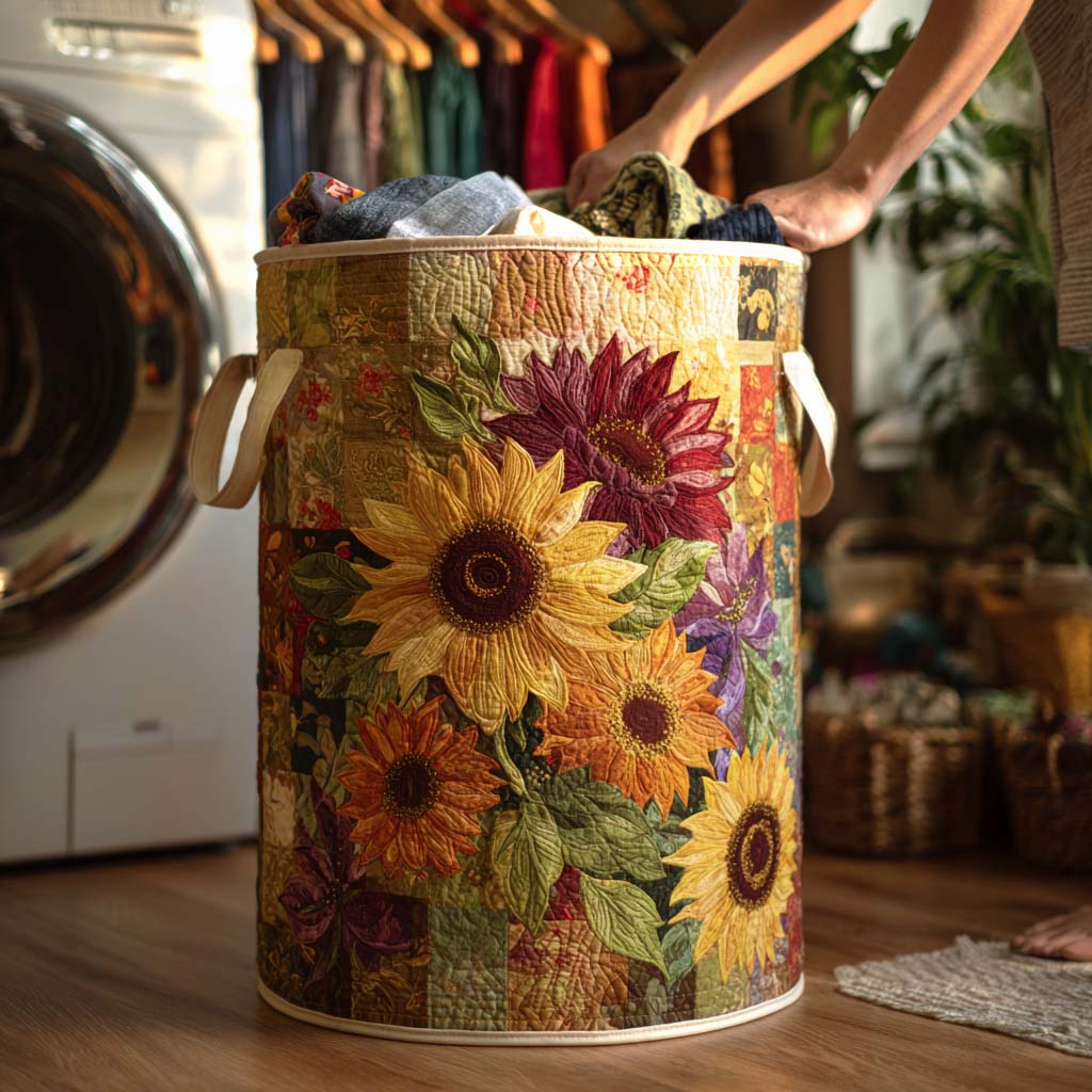 Gewatteerde wasmand – Zonnebloemen en dahlia's