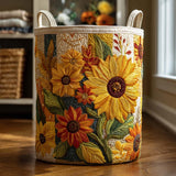 Gewatteerde wasmand – Zonnebloemen in close-up