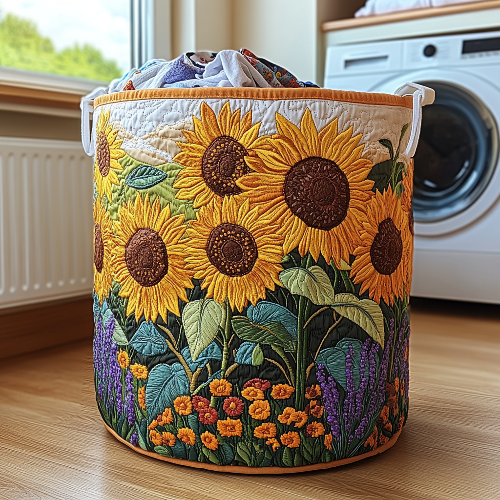 Gewatteerde wasmand – Zonnebloemen in de zon