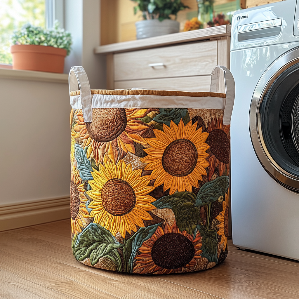 Gewatteerde wasmand – Zonnebloemen in het veld