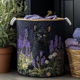 Gewatteerde wasmand – Zwarte kat in de lavendel