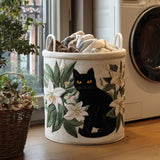 Gewatteerde wasmand – Zwarte kat met lelies