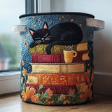 Gewatteerde wasmand – Zwarte kat op boeken met kopje