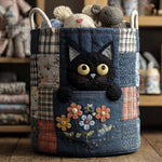 Gewatteerde wasmand – Zwarte kat op denim