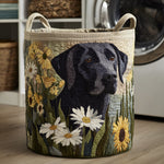 Gewatteerde wasmand – Zwarte labrador met madeliefjes