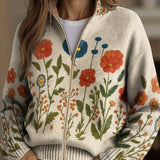 Ineke | Vest met rits en veldbloemenprint