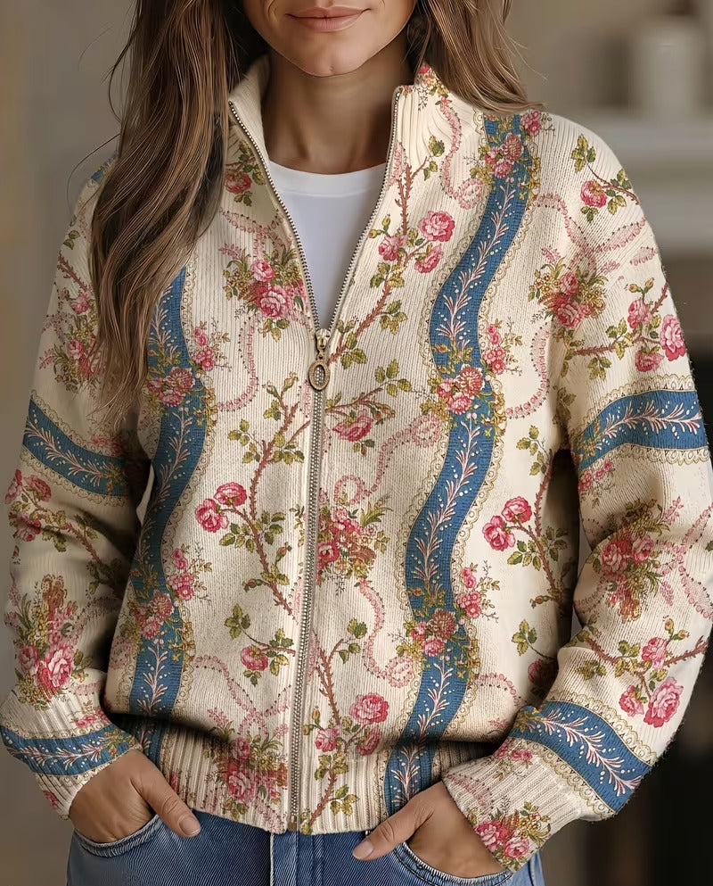 Jacoba | Vest met rits, klimrozen en linten