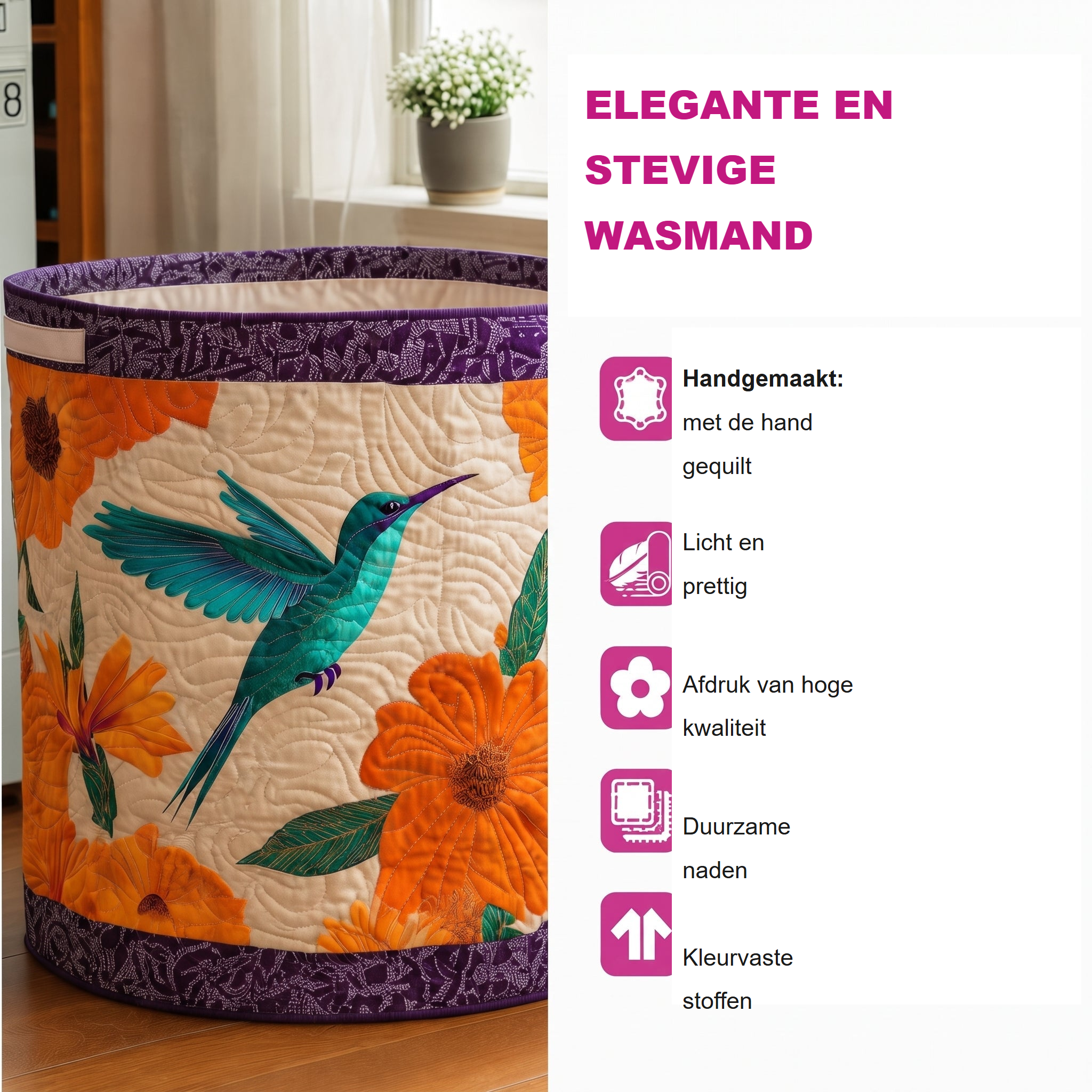 Handgemaakte gewatteerde wasmand