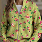 Rosalie | Limegroen vest met rits en roze bloemen