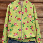 Rosalie | Limegroen vest met rits en roze bloemen