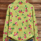 Rosalie | Limegroen vest met rits en roze bloemen