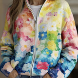 Tineke | Vest met rits en aquarelbloemen in kleurverloop